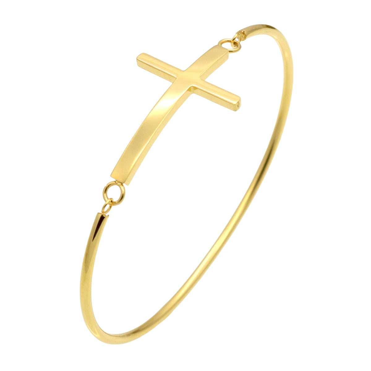 18K Gold-Plated Cross Bangle, gold bangle bracelet, vintage-inspired design, side view