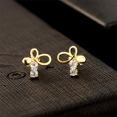 Cubic Zirconia & 18K Gold-Plated Bow Stud Earrings