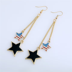 Celebrate Independence Day with these elegant 18K gold-plated American flag and star drop earrings, a true statement piece.