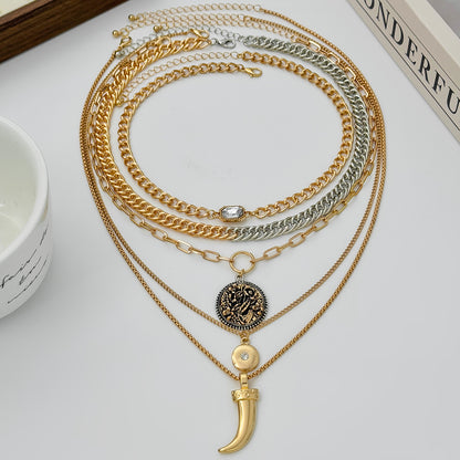 Cubic Zirconia & Crystal Two Tone Round Knife Necklace Set