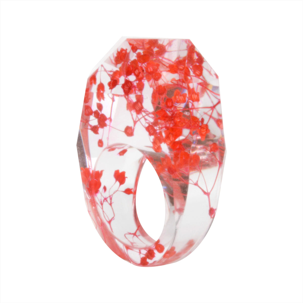 Dark Pink Dried Flower Ring, statement rings for women, botanical inspired, detail close-up