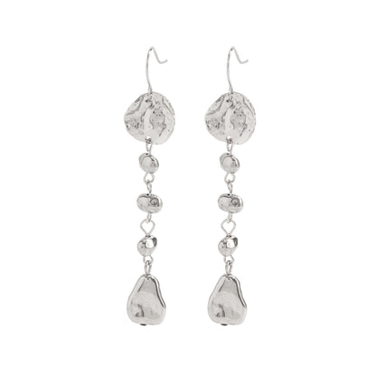 Silvertone Irregular Beads Drop Dangle Earrings