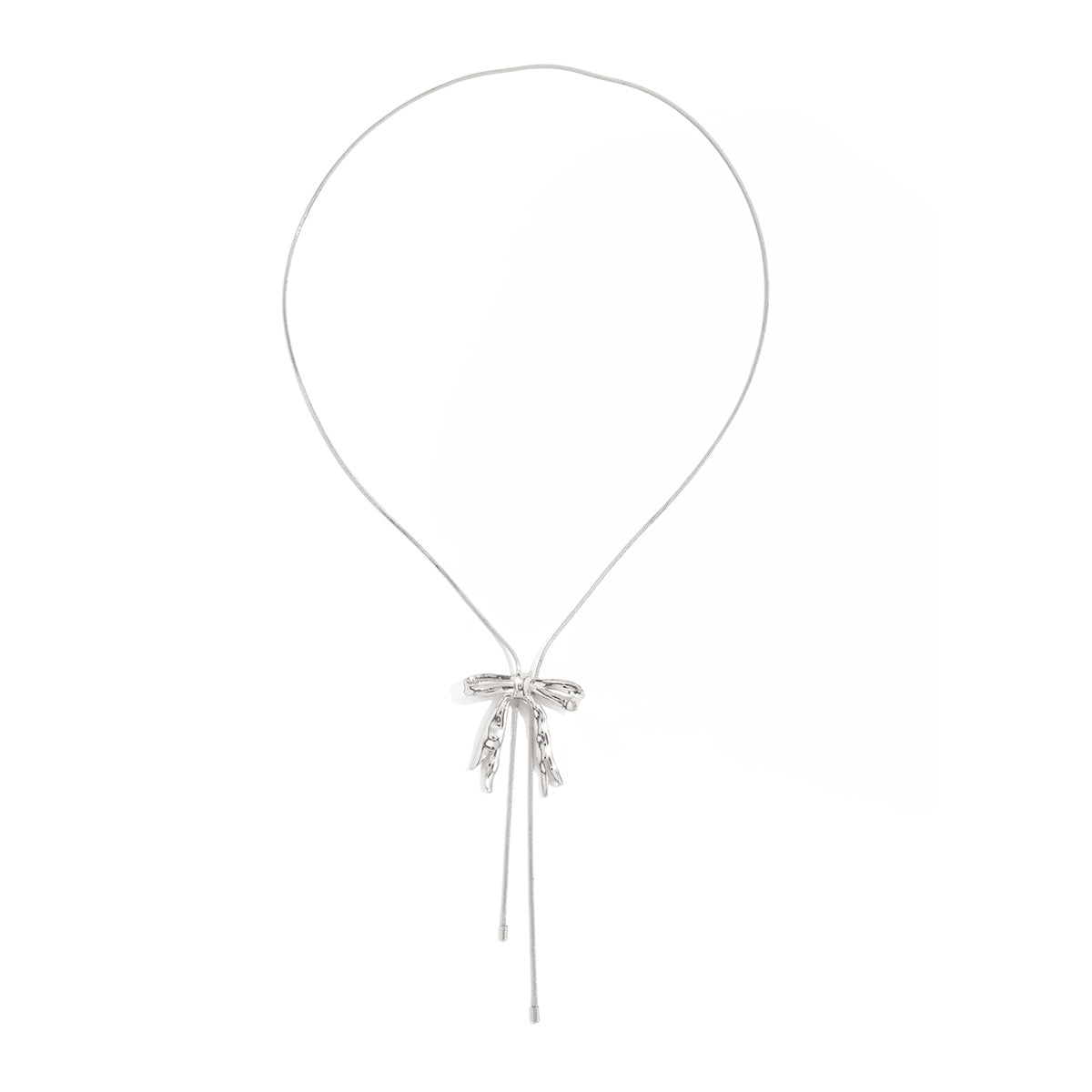 Silvertone Bow Tassel Pendant Necklace, vintage-inspired design, front view