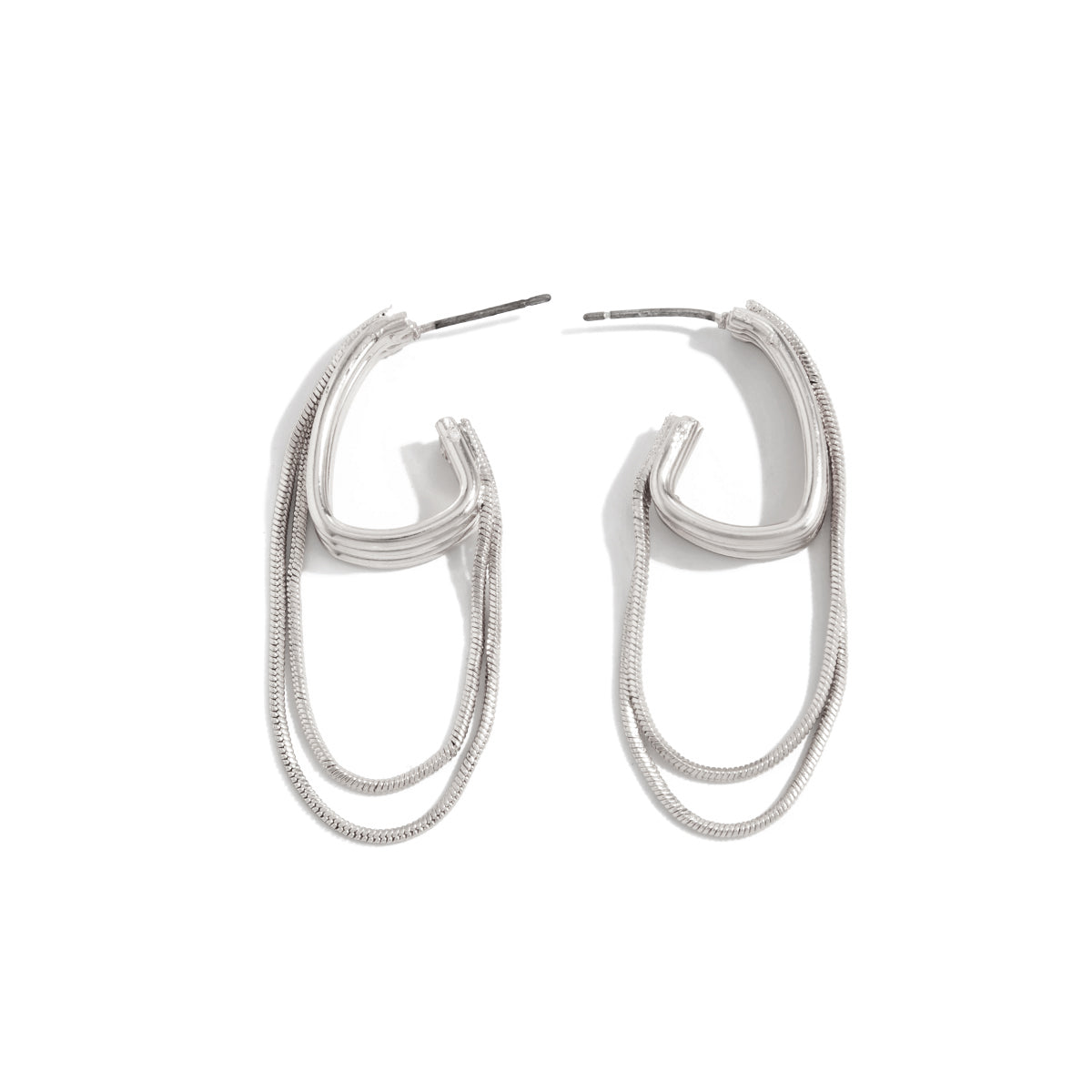 Silvertone Chain Tassel Huggie Earrings