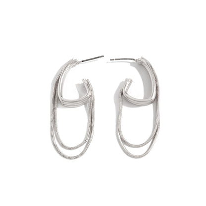 Silvertone Chain Tassel Huggie Earrings