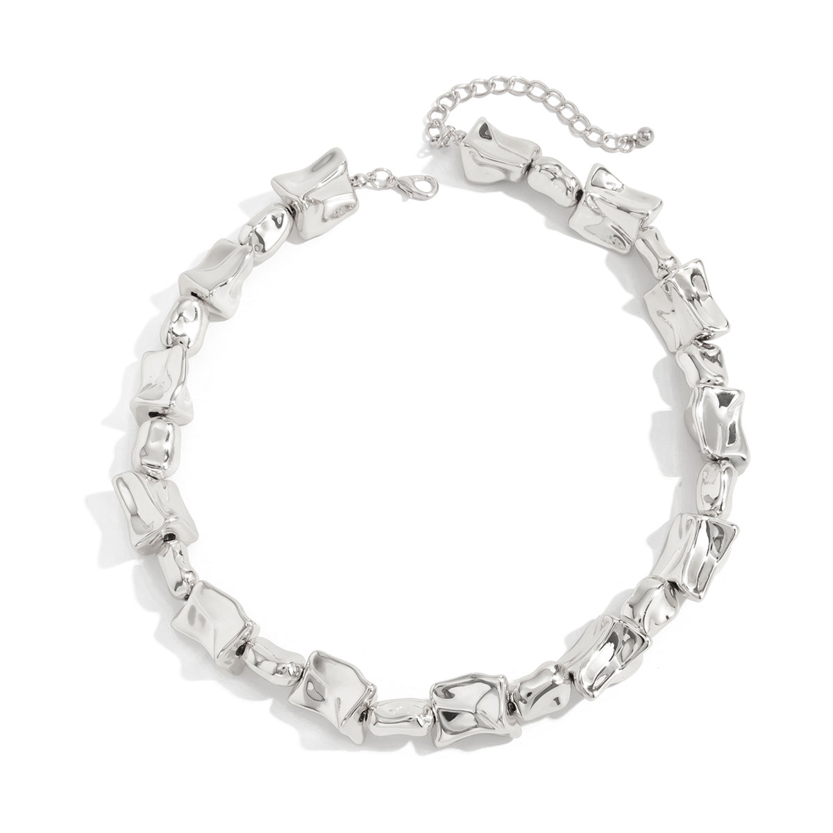Silvertone Ice Cube Chain Collar Necklace, dainty minimalist design, front view