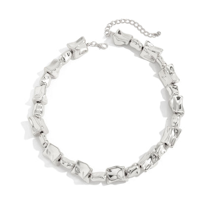 Silvertone Ice Cube Chain Collar Necklace, dainty minimalist design, front view