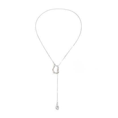 Silvertone Open Irregular Lariat Necklace, vintage-inspired design, front view