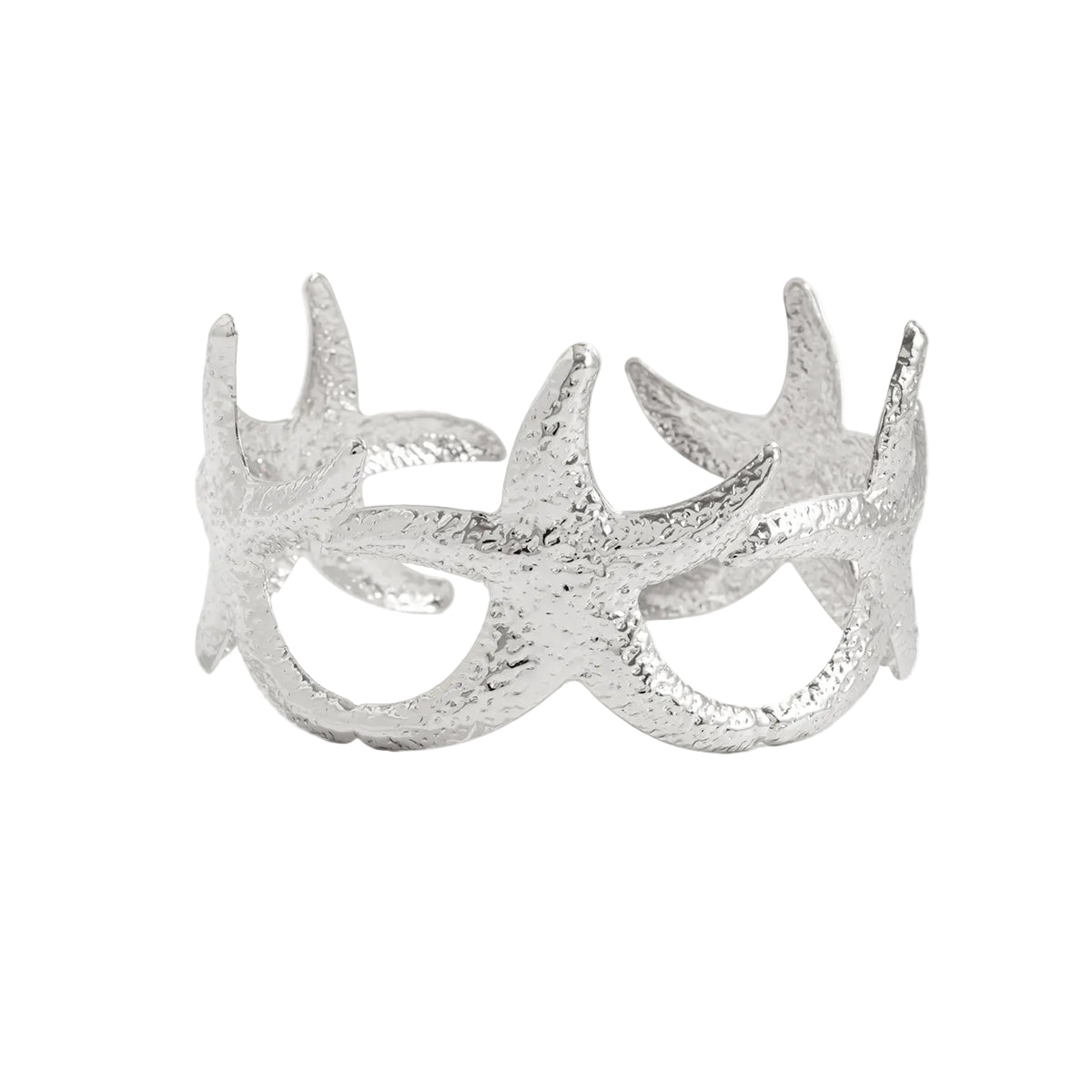 Silvertone Linked Starfish Arm Cuff, elegant gift for her, front view