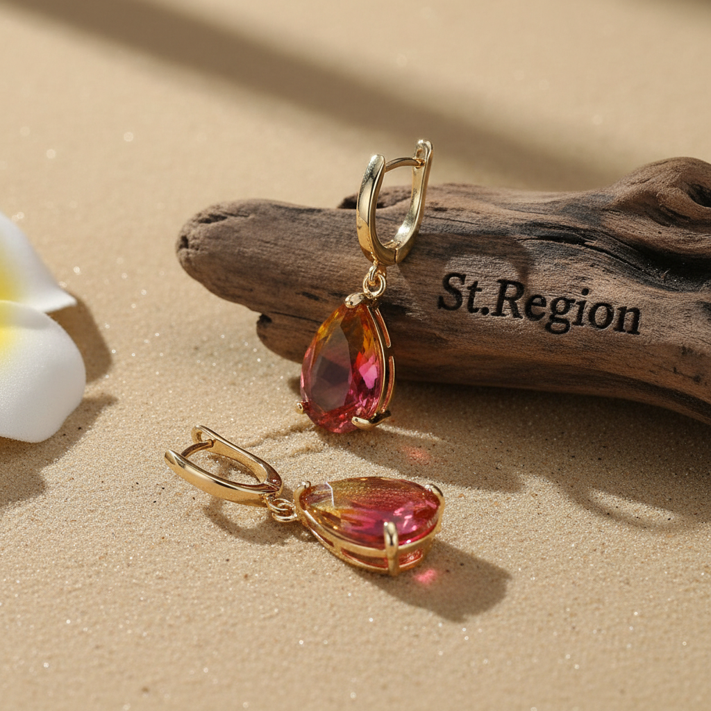 Yellow & Red Crystal Teardrop Leverback Earrings - Street Region