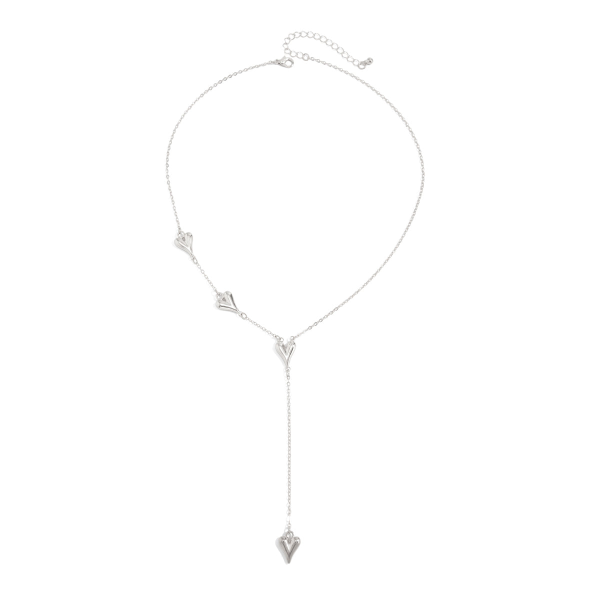 Silvertone Heart Drop Y-Necklace, everyday style, front view