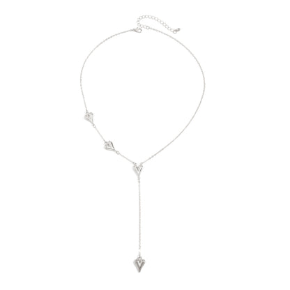 Silvertone Heart Drop Y-Necklace, everyday style, front view
