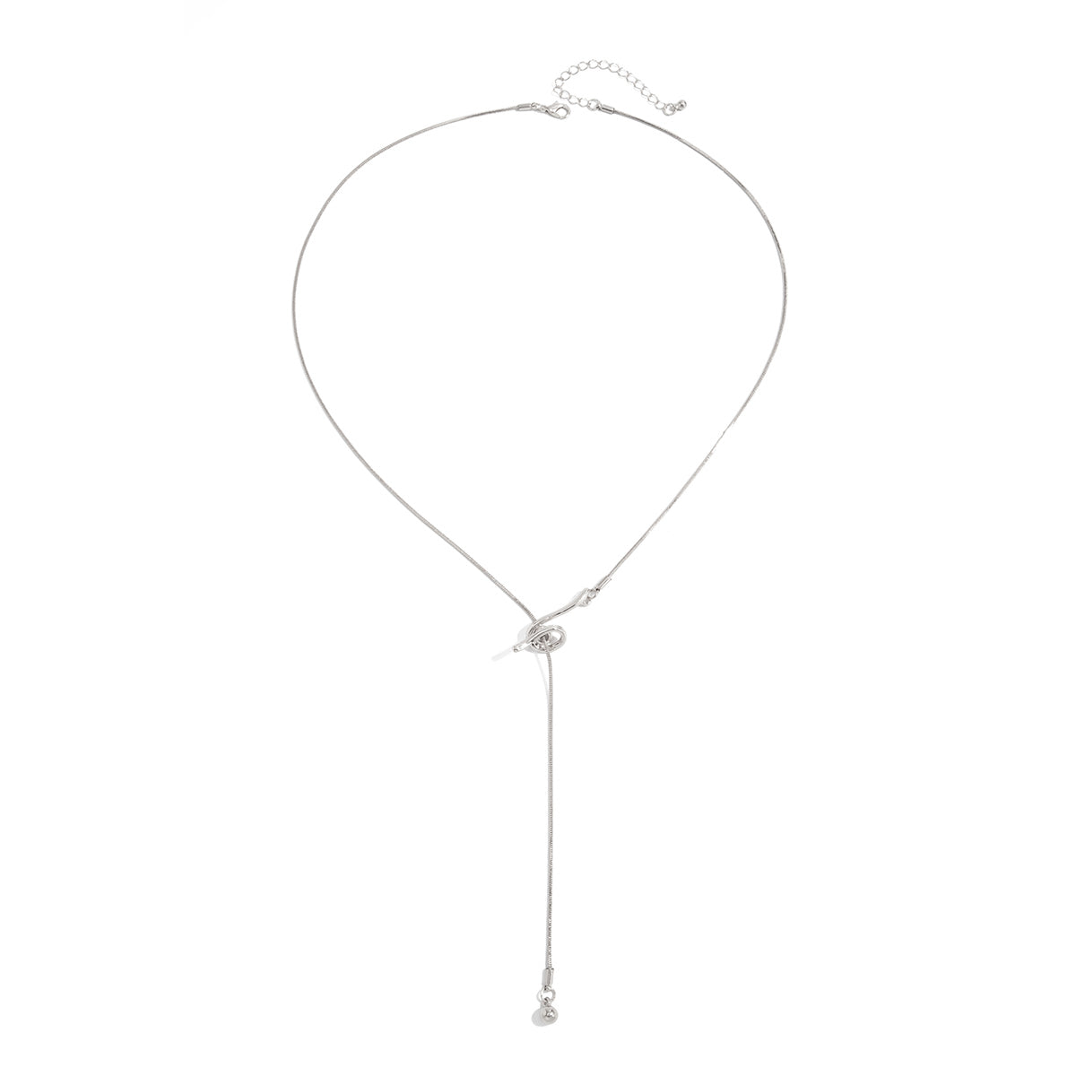 Silvertone Thin Lariat Necklace, everyday style, front view