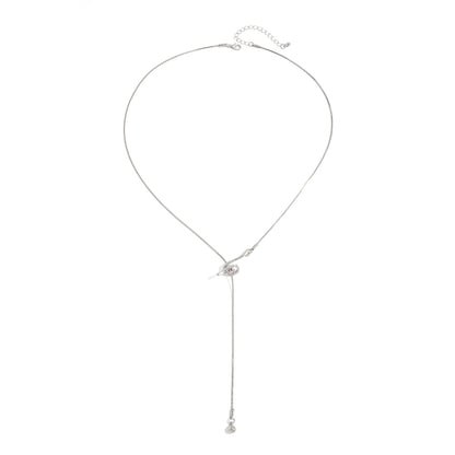 Silvertone Thin Lariat Necklace, everyday style, front view