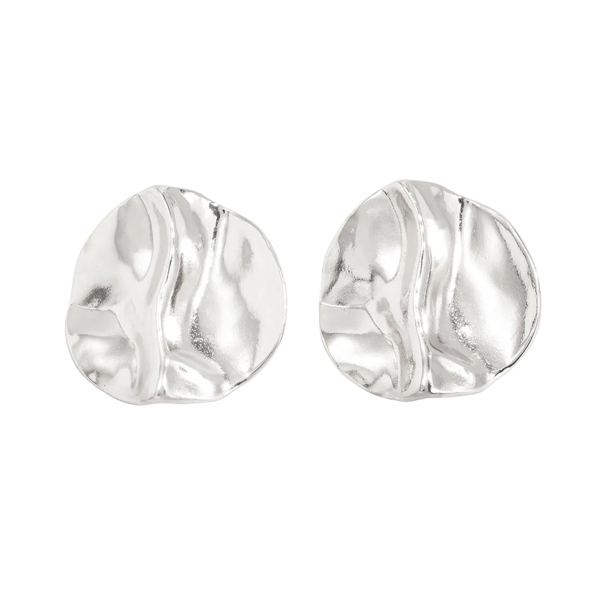 Silvertone Hammered Round Statement Earrings - Street Region