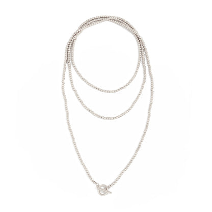 Silvertone Bead Chain Toggle Necklace, botanical inspired, front view