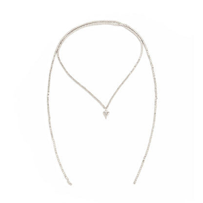 Silvertone Bead Chain Small Heart Pendant Toggle Necklace, dainty minimalist design, front view