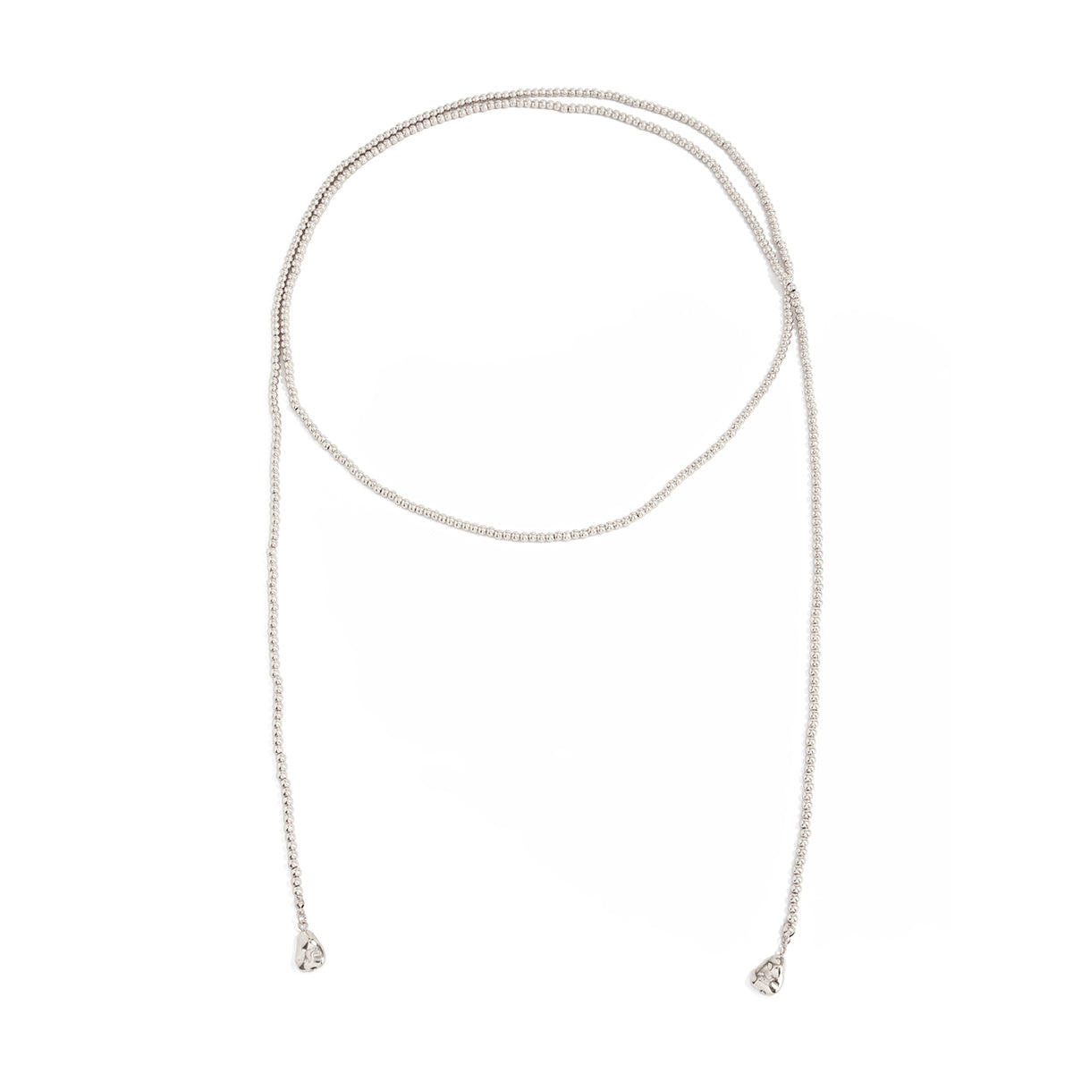 Silvertone Drop Bead Chain Necklace, elegant gift for her, front view