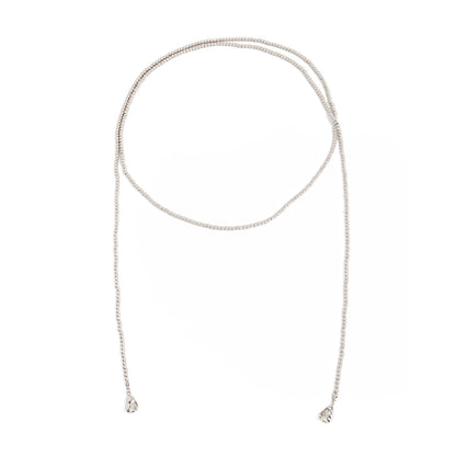 Silvertone Drop Bead Chain Necklace, elegant gift for her, front view