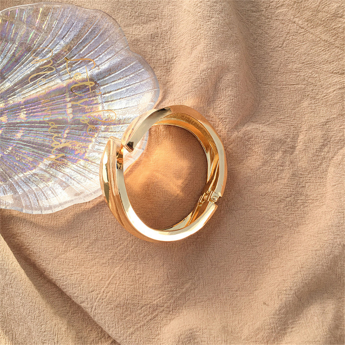 18K Gold-Plated Leaf Bypass Hinge Bangle, gold bangle bracelet, dainty minimalist design, lifestyle look
