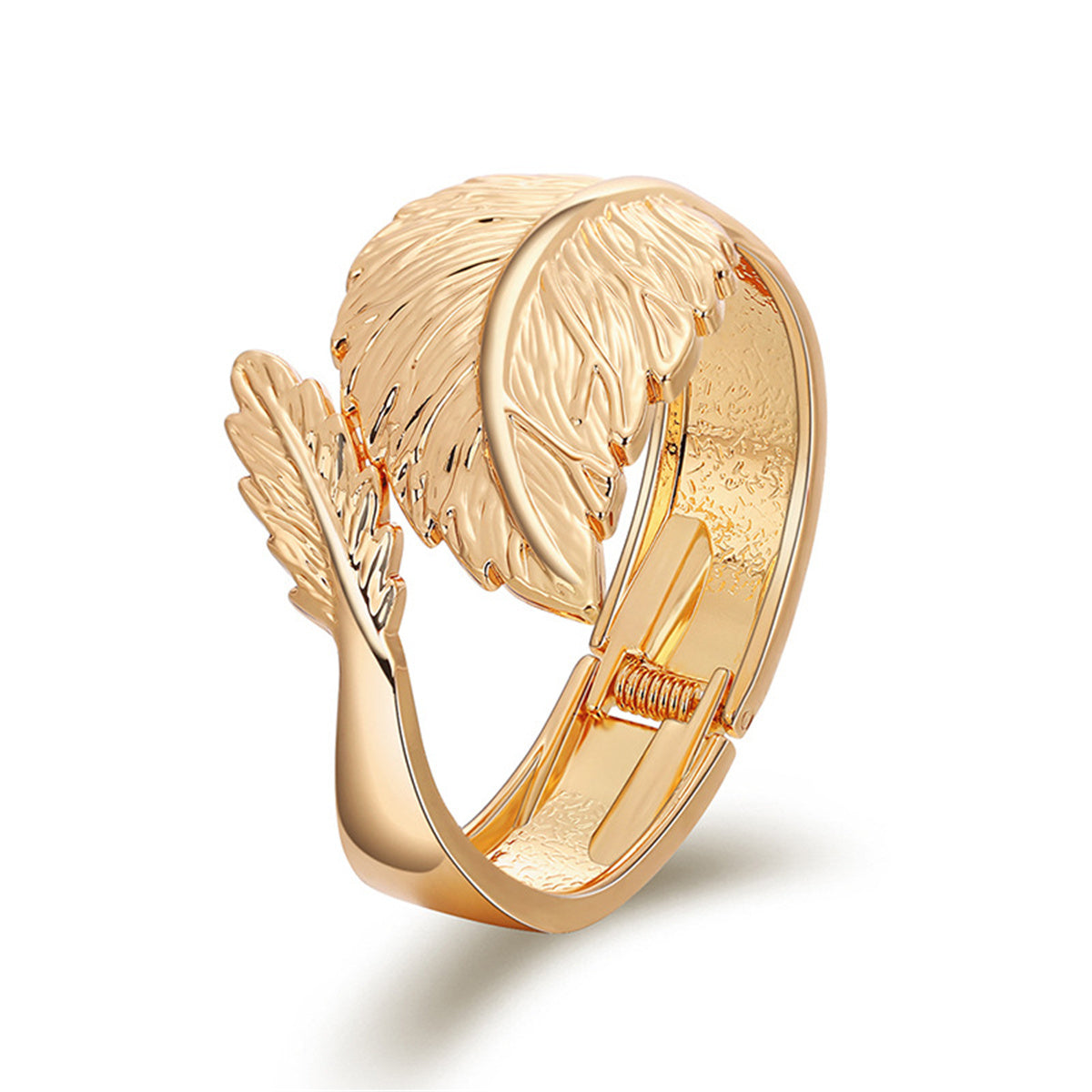 18K Gold-Plated Leaf Bypass Hinge Bangle, gold bangle bracelet, elegant gift for her, side view
