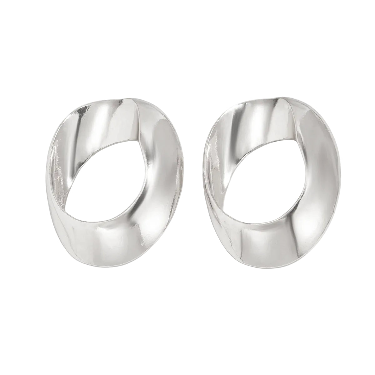 Silvertone Open Oval Statement Earrings - Street Region