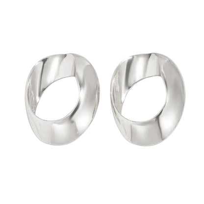 Silvertone Open Oval Statement Earrings - Street Region