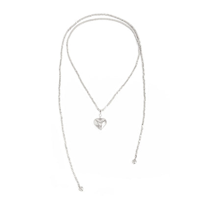 Silvertone Bead Chain Big Heart Pendant Toggle Necklace, everyday style, front view