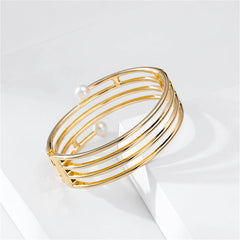 White Pearl & 18K Gold-Plated Line Coil Bracelet