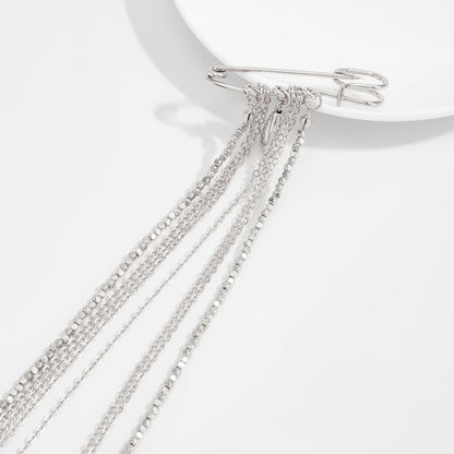 Silvertone Drop Tassel Pin Brooch, elegant gift for her, side view