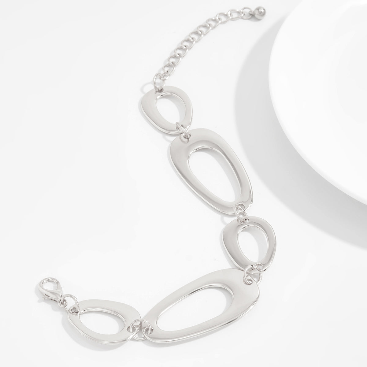 Silvertone Open Drop Chain Bracelet, vintage-inspired design, side view