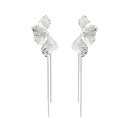 Silvertone Petals Tassel Dangle Earrings