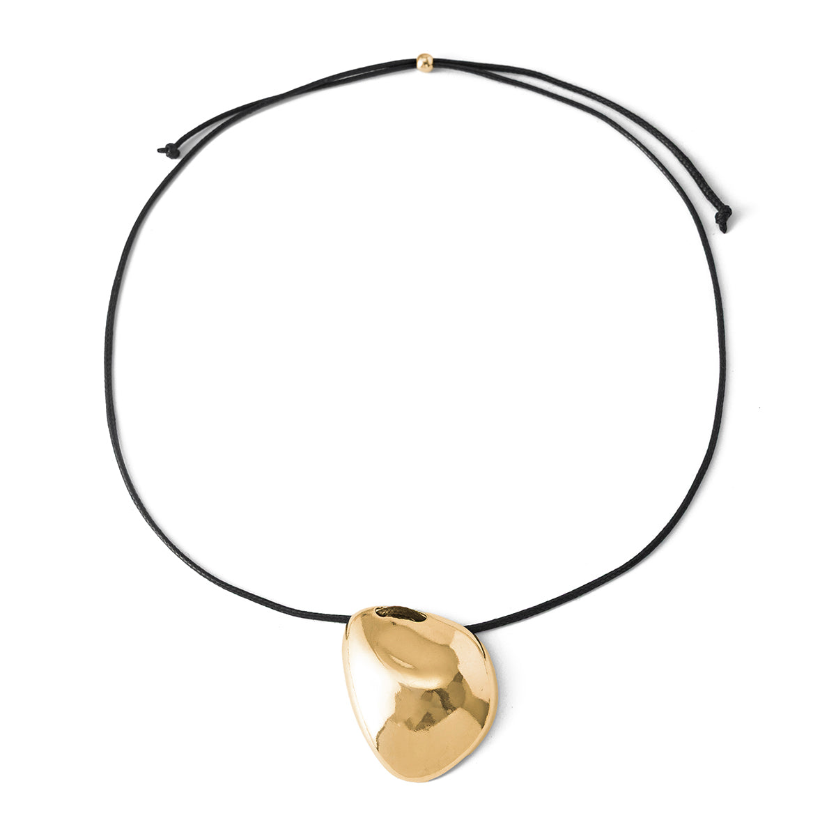 Black Polyster and Goldtone Irregular Pendant Necklace, elegant gift for her, front view