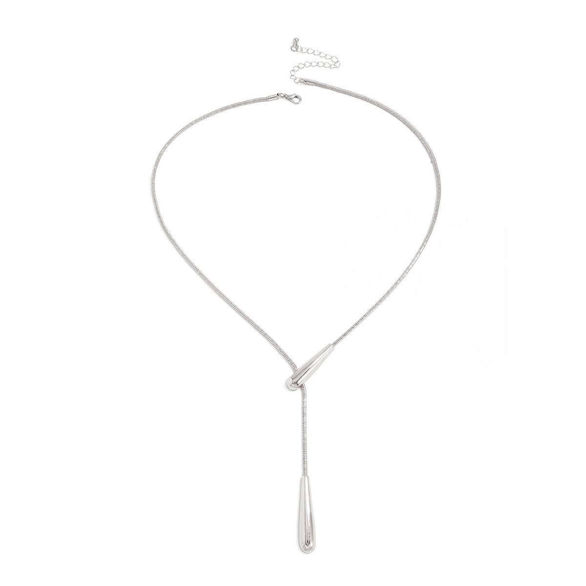 Silvertone Dual-Drop Lariat Necklace, elegant gift for her, front view