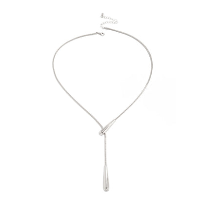 Silvertone Dual-Drop Lariat Necklace, elegant gift for her, front view