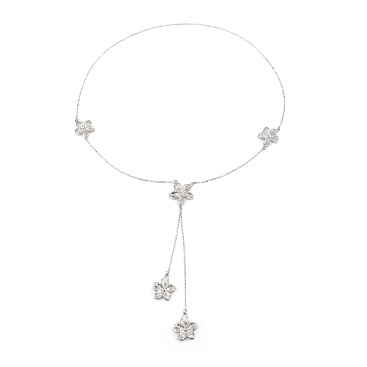 Silvertone Flower Tassel Pendant Necklace, vintage-inspired design, front view
