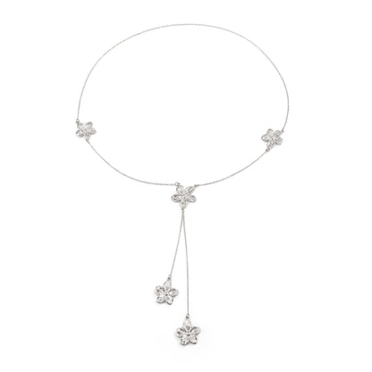 Silvertone Flower Tassel Pendant Necklace, vintage-inspired design, front view