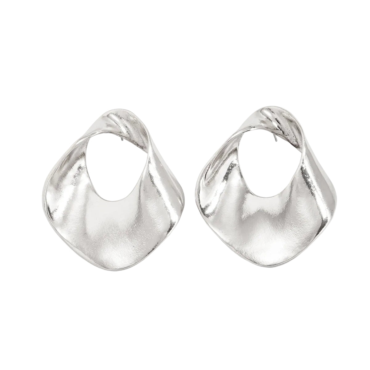 Silvertone Open Twisted Irregular Statement Earrings - Street Region