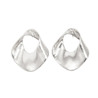 Silvertone Open Twisted Irregular Statement Earrings - Street Region