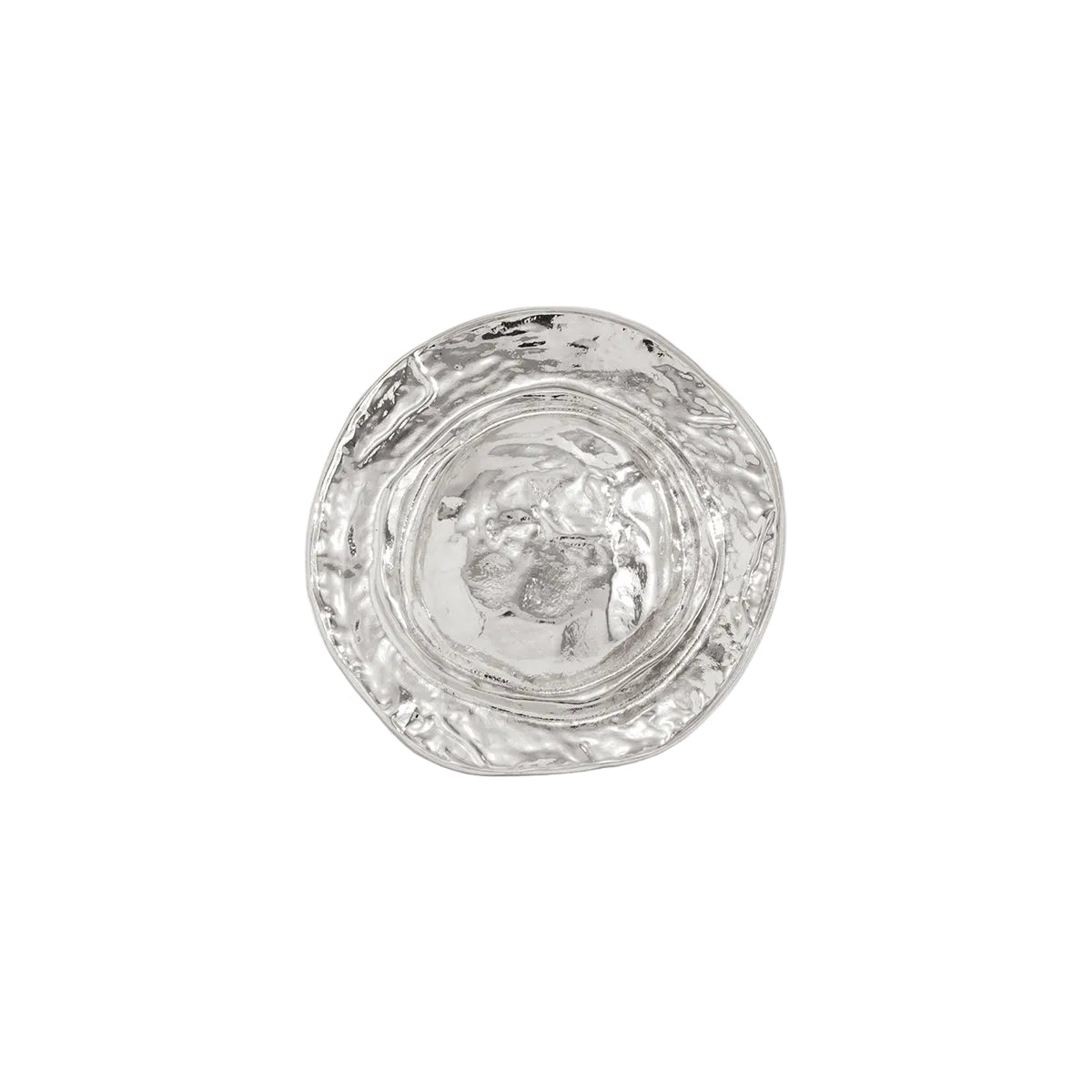 Silvertone Hammered Hat Statement Open Ring, everyday style, front view