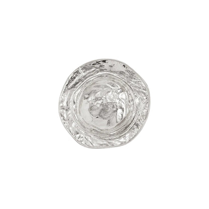 Silvertone Hammered Hat Statement Open Ring, everyday style, front view