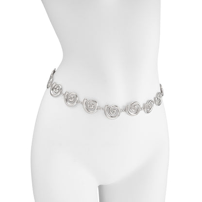 Silvertone Swirl Charm Waist Chain, dainty minimalist design, detail close-up
