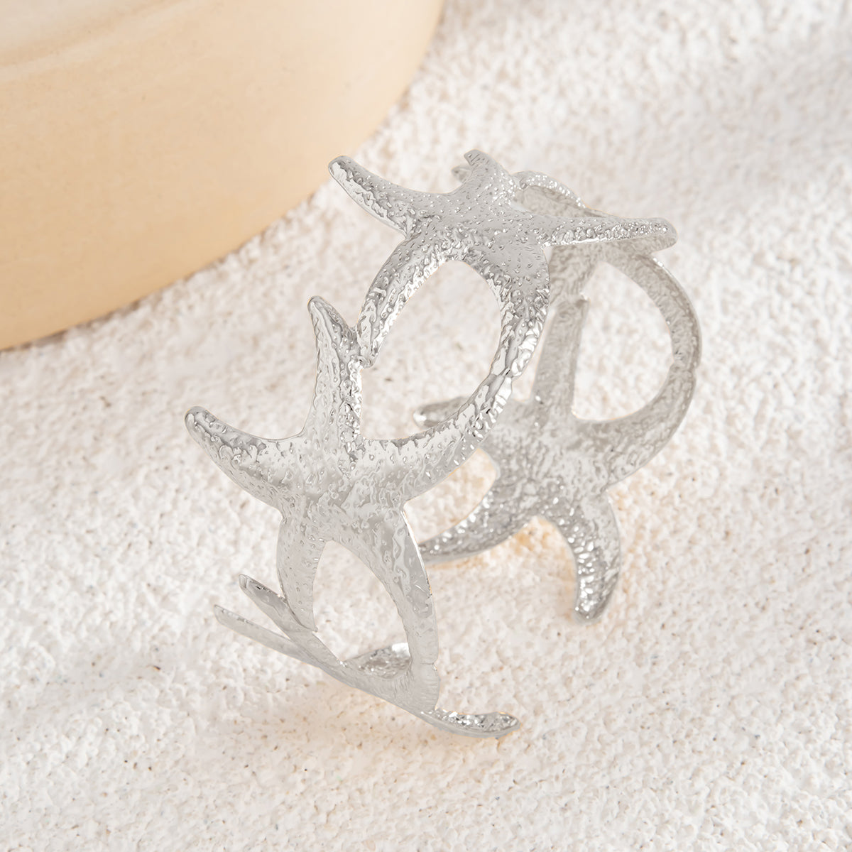 Silvertone Linked Starfish Arm Cuff, elegant gift for her, side view