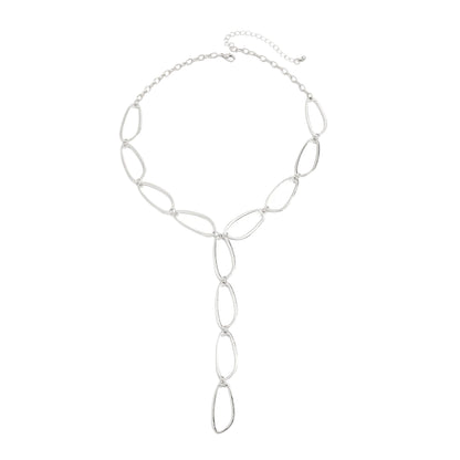 Silvertone Open Drop Lariat Necklace, everyday style, front view