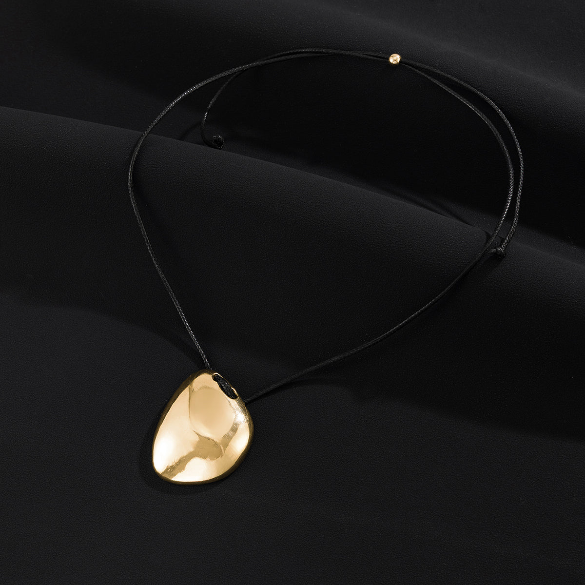 Black Polyster and Goldtone Irregular Pendant Necklace, elegant gift for her, detail close-up