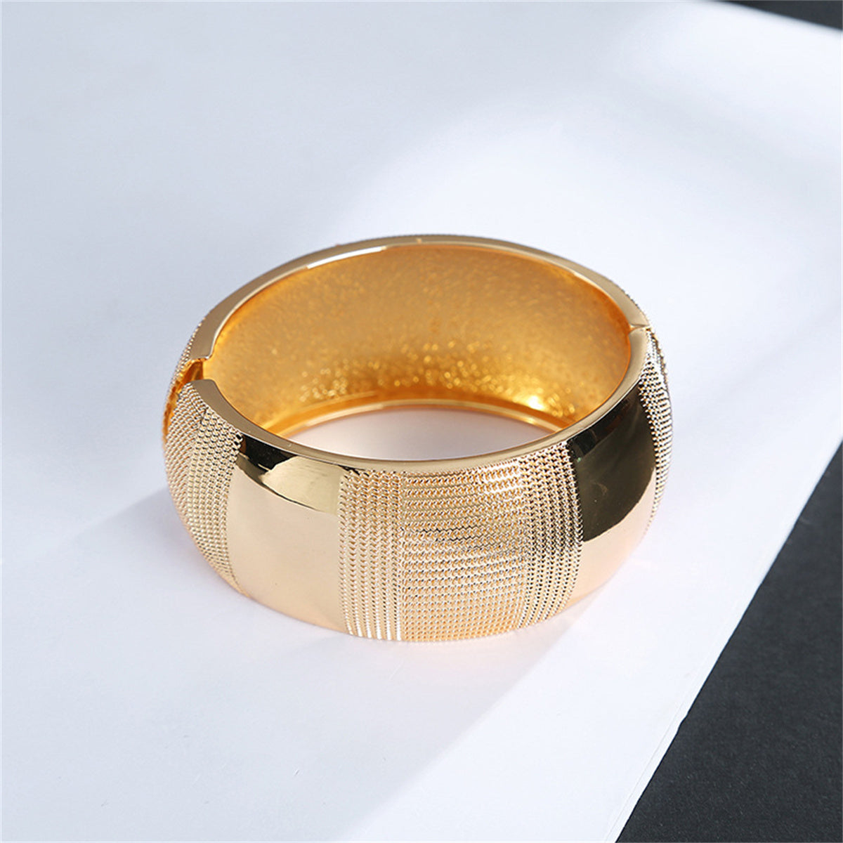 18K Gold-Plated Embossed Wavy Pattern Bangle, gold bangle bracelet, vintage-inspired design, detail close-up