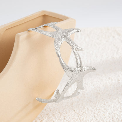 Silvertone Linked Starfish Arm Cuff, elegant gift for her, detail close-up