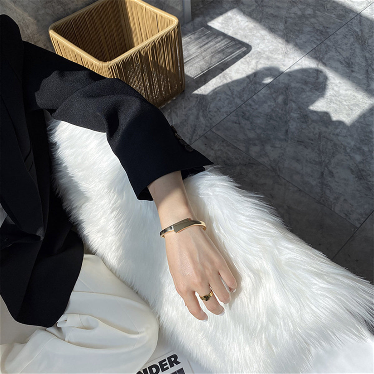 18K Gold-Plated Overlapping Bypass Hinge Bangle, gold bangle bracelet, everyday style, detail close-up