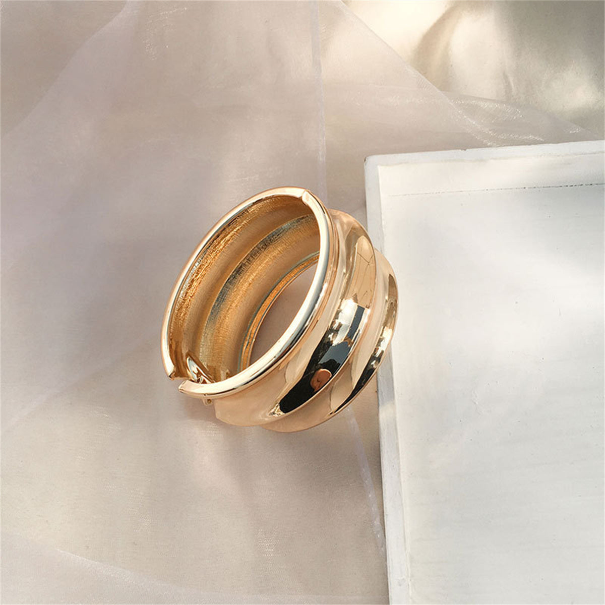 18K Gold-Plated Drum Hinge Bangle, gold bangle bracelet, dainty minimalist design, detail close-up
