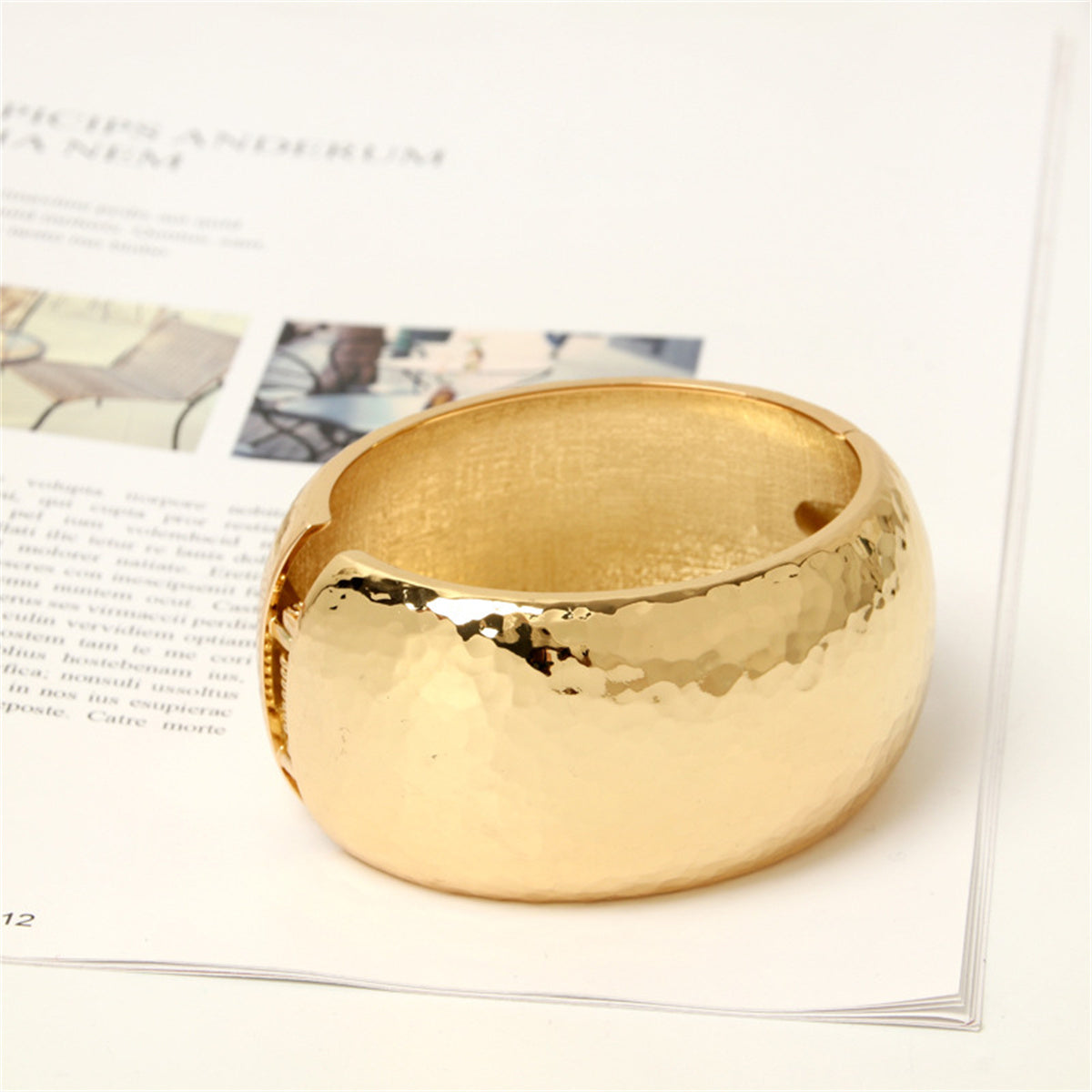 18K Gold-Plated Hammered Bangle, gold bangle bracelet, botanical inspired, detail close-up